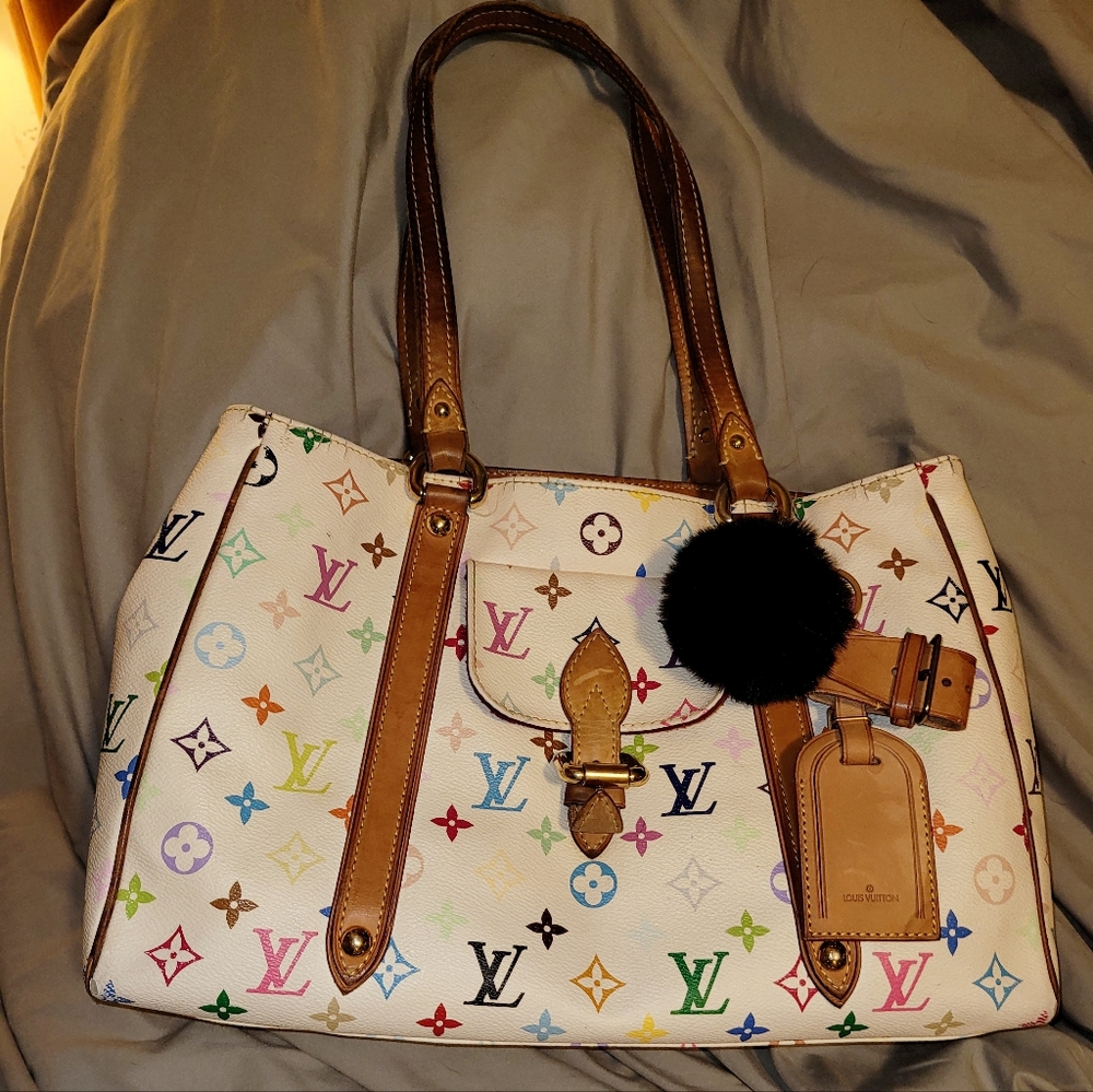 Louis Vuitton Multicolor Monogram Canvas Tote with Tan Leather Trim